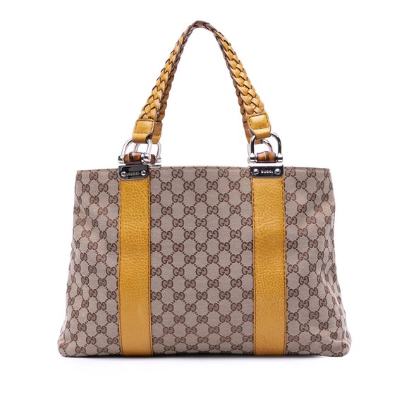 Pre-Loved Gucci Medium GG Canvas Bamboo Libeccio Tote - Picture 1 of 11